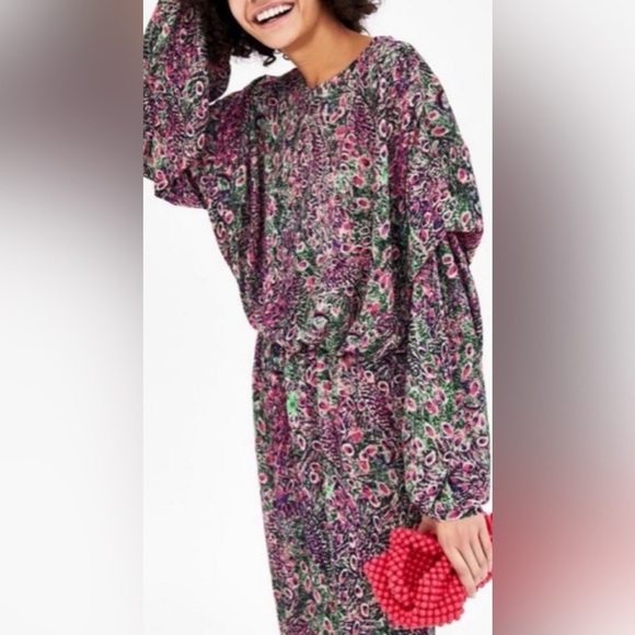 Zara Peacock Feather Puff Sleeve Dress - Picture 4 of 8